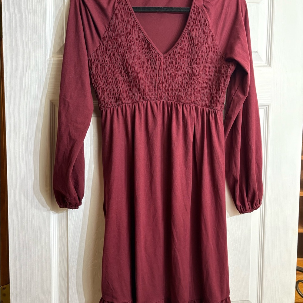 Elegant Burgundy Long Sleeve Dress Maternity Small